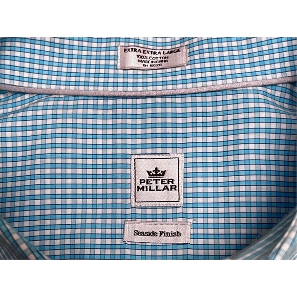 Peter Millar Pink Blue Check Button Up Seaside Finish Shirt Size XXL #48 - Picture 5 of 5
